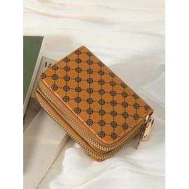 Women's Summer Retro Heart Print Double Zipper Around Coin Purse, Simple Multi-card Card Holder, Pu Leather Credit Card Wallet Storage Bag for Outdoors & Travel, Fall Outfits, Earthtone Fall Freshness:_Clay Brown_Please Refer To The Pictures for Dimensions
