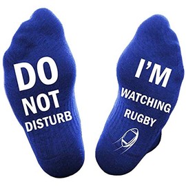 DO NOT DISTURB,I'M WATCHING RUGBY Socks,Letter Print Slipper Socks,Novelty Funny Sayings Cotton Socks For Men Women (Blue)