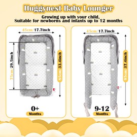 Baby Lounger, Portable Infant Loungers for Newborn 0-12 Months, Newborn Essentials for Baby Boys & Girls - Breathable Adjustable Babies Nest for Travel and Home - Crown Ash