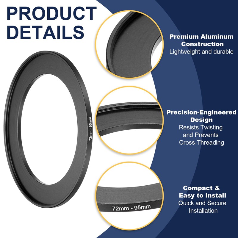 PATIKIL Step-Up Ring Adapter 72mm to 95mm, Filter Step-up Rings