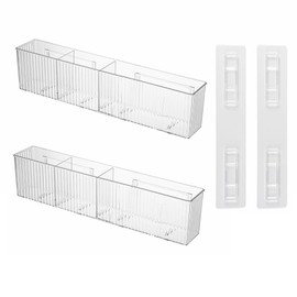 Lae Nuvole 2 Pack Bathroom Makeup Organizer Wall Mount Clear Bathroom Organizers and Storage with 3 Compartments Plastic Storage Organizer Bins Floating Shelves for Wall, Narrow Space, Office, Bedroom