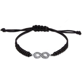 Kuzzoi 0206321719 Men's Bracelet with Infinity Symbol (Height 20 mm) Oxidised, Textile Bracelet, Nylon Bracelet, Infinity Made of 925 Silver, Length 19 cm to 21 cm, Adjustable, Sterling Silver