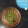 Solitaire Wooden Board Game with Green Goblin Glass Marbles 22cm