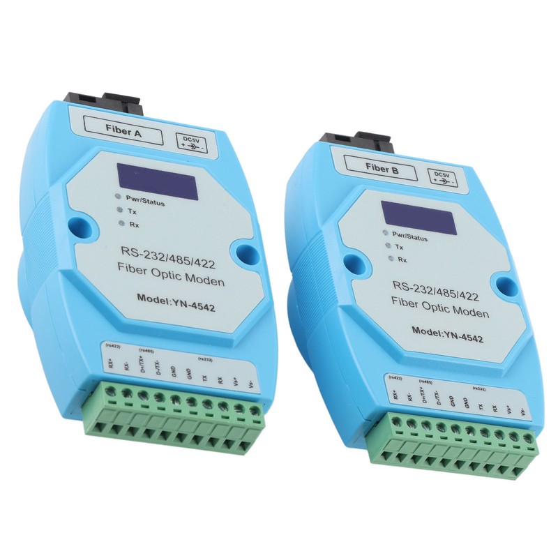 2Pcs RS485/422/232 Fiber Optic Converter Bidirectional Transimitter Receiver Modem Transmission