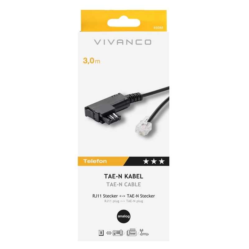 Vivanco Connecting Cable for Modem/Answering Machine 2-Stranded TAE-N Male to