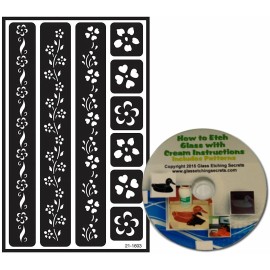 Glass Etching Secrets  Floral Border Glass Etching Stencils, (Version 2) Reusable + Free CD