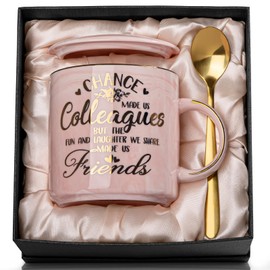 Leaving Gifts for Colleagues Women, Chance Made Us Colleagues - Work Colleague Coworker Gift for Christmas Going Away Farewell Retirement Thank You Bestie Friend, 14oz Pink Marble Cup with Gold, Boxed
