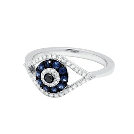 925 Sterling Silver Crystal Clear & Blue CZ's Evil Eye Rings for Women Cubic Zirconia Sapphire ring Female Ring with an Eye Jewelry Gifts ST.065 (10)