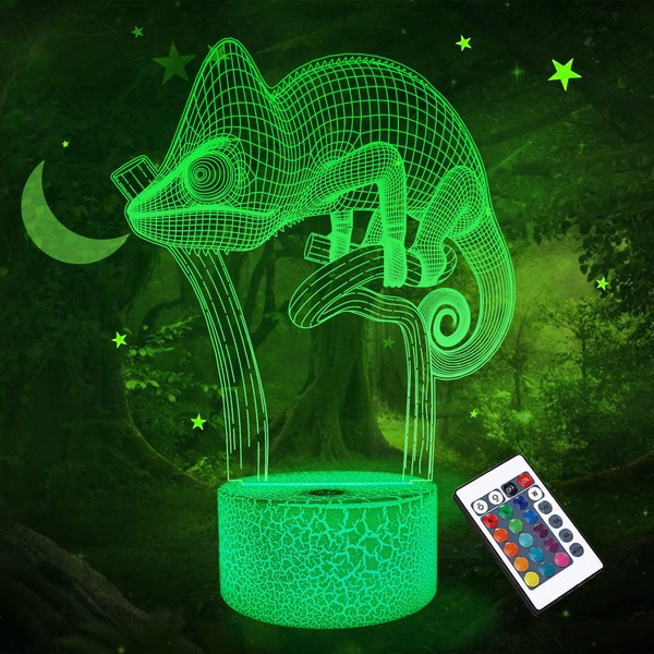 FULLOSUN Chameleon 3D Night Light Lizard Projection LED Lamp Baby Nursery Nightlight for Kids' Room Home Decor Xmas Birthday Gifts with Remote Control 16 Color Changing