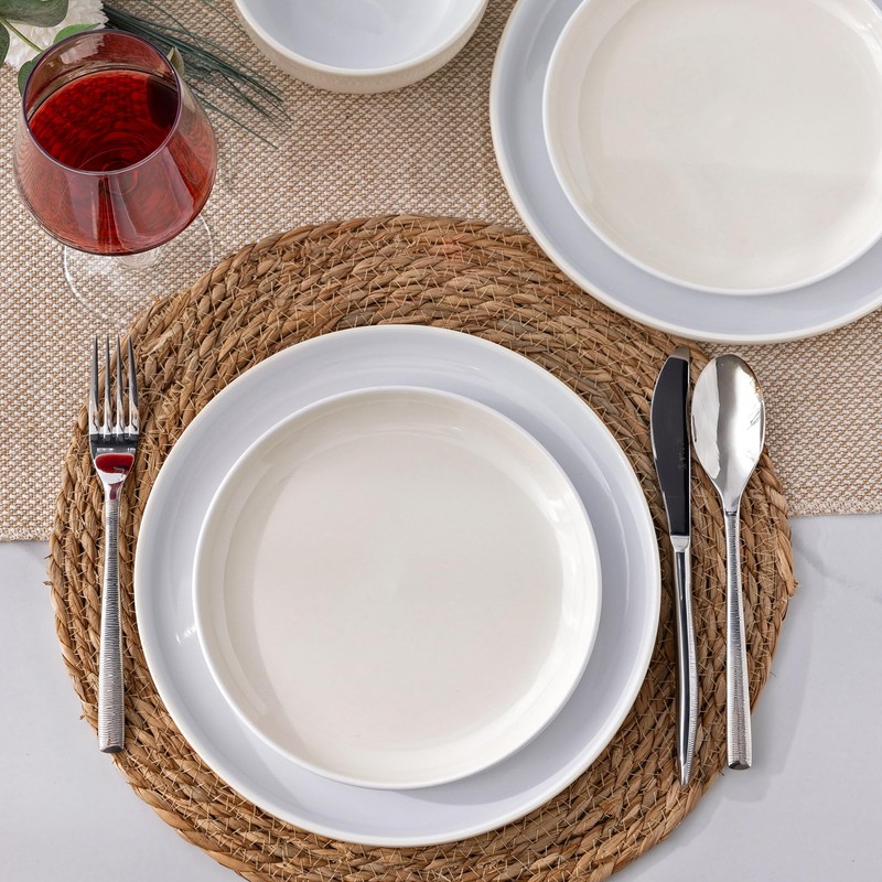 GBHOME 12 Pieces Ceramic Dinnerware Set, Modern White Dish Set