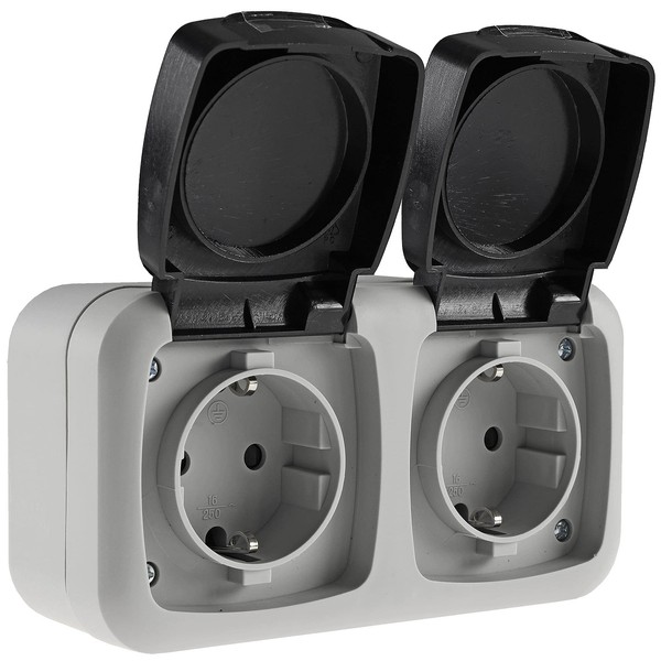 ChiliTec Wet Room Socket Surface-Mounted Double IP44 Double Socket with