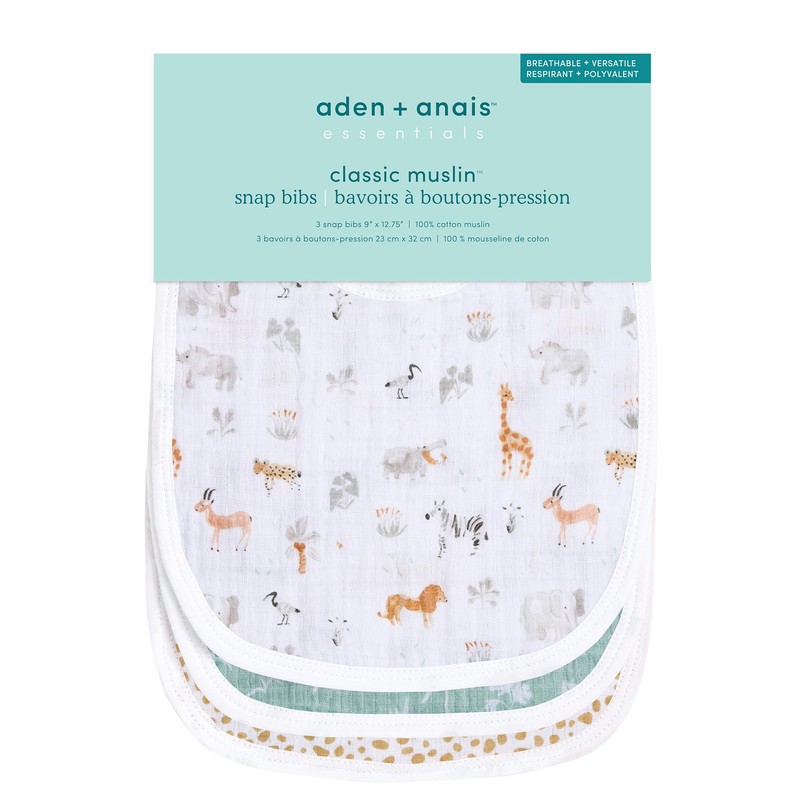 aden + anais essentials giraffe safari 3 pack snap bibs
