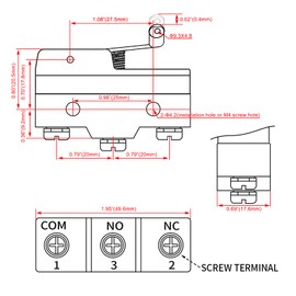 Heschen Small Micro Switch, Z-15GW22S-B, Momentary Contact Short Hinge Roller Lever, 3 Screw Terminal, 15A Rated Current