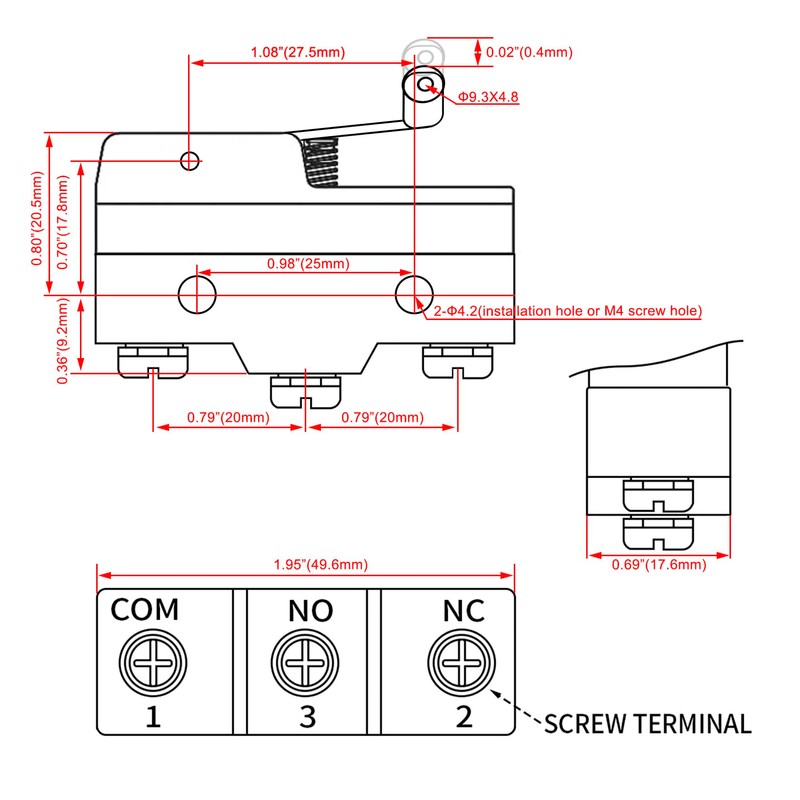 Heschen Small Micro Switch, Z-15GW22S-B, Momentary Contact Short Hinge Roller