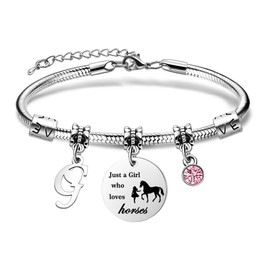 COEROW Initial Letters Horse Bracelets Just A Girls Who Loves Horse Horse Bracelet for Women Girls (G)