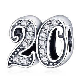 MariaFonte Charm 2025 Compatible with All Brands 20 Years Marriage Anniversary Lucky Charm 925 Silver Pendant Original Offers Birthday Friendship Mum Pearl Heart Family Christmas, Silver