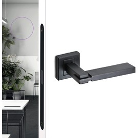 Decoranddecor Alloy Door Handle Lever Set Black on Square Rose Modern (MattBlack)