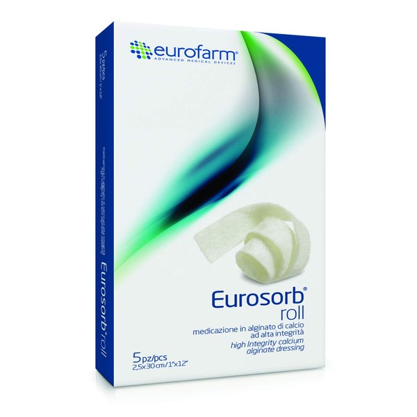 Eurosorb Roll 1 x 12 in 100% High Integrity Calcium Alginate Ribbon Dressing, Sterile Soft and Highly Absorbent – 5 Piece
