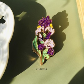 tulip White rosebush lily valley Iris Oleander sunflower Plants and Flowers Metal Badge Flower brooch flower jewelry accessory (Iris)