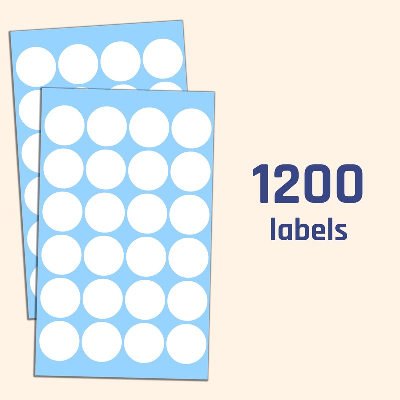 1200 Pack, 1" Round Dot Stickers Circle Labels - White