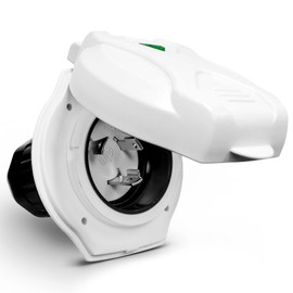 True Mods 30A Inlet Shore Power Supply 30 Amp Receptacle Plug for RV Camper Van Boat Trailer Marine [NEMA L5-30P Male 125V] [Twist-Lock] [Low-Profile] [LED Light Indicator] [Waterproof] [ETL] - WHITE