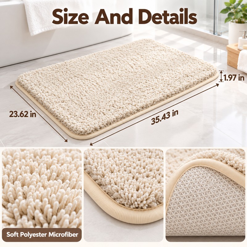 50cm x 80cm Water Absorbent Non-Slip Bathroom Mat – Thick