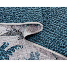 Kids Zone Dinosaurs Quilted Bedspread Set for Boys/Teens Blue Navy Blue Black White Dino Kingdom New (Full/Queen)