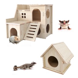 JOURINE 2 Packs Tiny Hamster Maze Wooden House Pastoral Style Easy to Assemble Play House for Chinchilla, Sugar Gliders, Dwarf Hamster and Other Small Animals