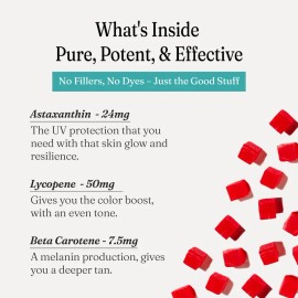 Tanning Gummies with Astaxanthin, Lycopene & Beta Carotene – Beauty Supplement for Radiant, Glowing Skin, Natural Skin Support for Adults