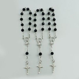 24 pcs Decade Rosaries Black Acrylic Beads Silver Plated Mini Rosaries