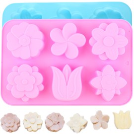 YIMINGMOLD 6 Cavity Flowers Silicone Chocolate Mold Non Stick Silicone Tulip Daisy Flower Mold for Candy Chocolate Jelly Ice Cube Soap Making Set of2