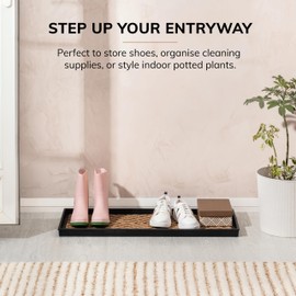 Anji Mountain Black Boot/Shoe Tray with Coir, Fits 3 Pair (34.5"" Wide), Diamond and Rubber Insert (AMB0BT3F-016)