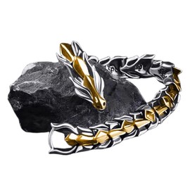 UINSUE Dragon Chain Bracelet Grunge & Punk Men's Stainless Steel Plated Gold Silver Dragon Head Bone Form Heavy Metal Link Bracelet (Mixed - Dragon Spine, 7.48 in)