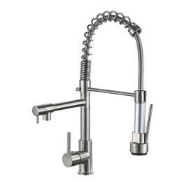 Commercial Kitchen Faucet with Pull Down Sprayer, Brushed Nickel Kitchen Sink Faucet with Pot Filler,Dual Spout Spring Stainless Steel Kitchen Faucets Pull-Out Kitchen Faucet for RV, Farmhouse, Camper