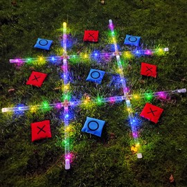 Outdoor Toss Games for Adult and Kids, Giant Tic Tac Toe Game with LED Light, Classical Board Yard Game Sandbag Game for Famlily, Party, Travel(4ft x 4ft)