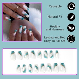 AKOFIC 24 Pcs False Nails Medium, French Acrylic Press on Nails, Stylish Nude Coffin Square Fake Nails with Jelly Glue Stick on Nails for Women Nail Art Manicure Decoration
