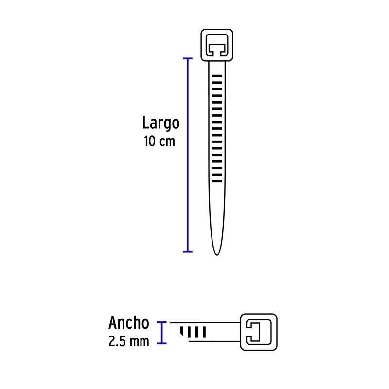 Volteck CIN-1810, Cincho plástico, 18 lb, 10 cm, bolsa con