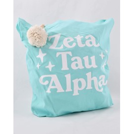 Sorority Shop Zeta Tau Alpha Tote Bag - ZTA Teal and White Retro Pom Pom Canvas Tote Bag – Sorority Retro Tote– Sorority Gift