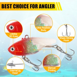 5PCS Fishing Pre-Rigged Swimbaits Kit, VIB Lure Saltwater Freshwater Lipless Crankbait with Treble Hooks for Bass Trout Catfish Pike Walleye (1.77IN)