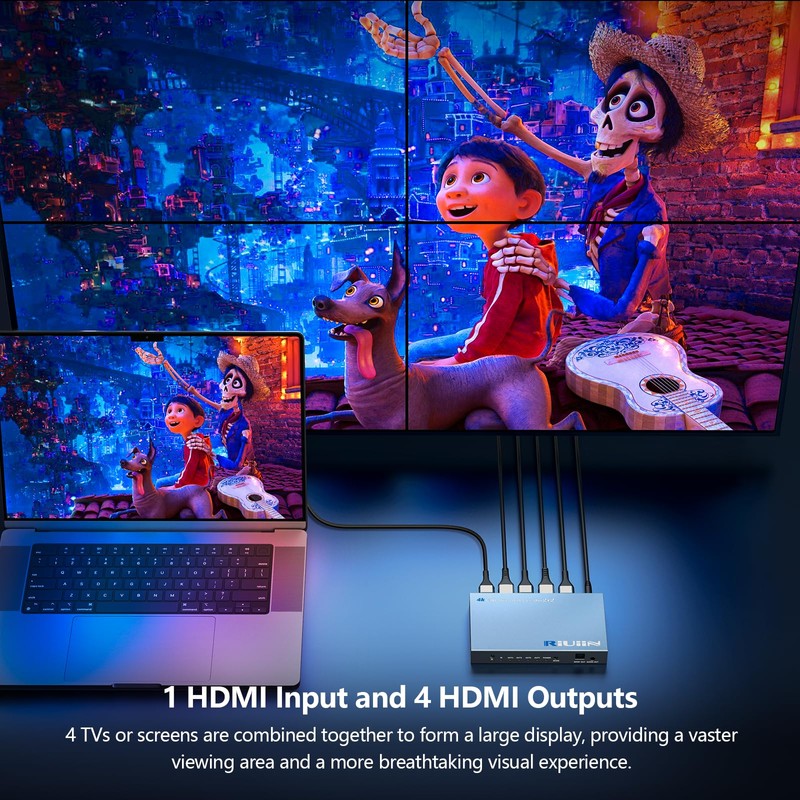 Riuiin 4K 30HZ 2x2 Video Wall Controller, HDMI Input with