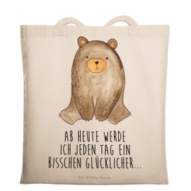 Mr. & Mrs. Panda Sitting Bear Tote Bag, Gift, Laptop Bag, Fabric Bag, Beach Bag, Teddy, Shopper, Bath Bag, Teddy Bear, Fabric Bag, White, Hand Drawn