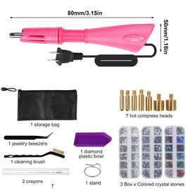 Wadukud Hotfix Applicator, DIY Hot Fix Rhinestone Setter with 7 Hot Fix Tips & 3 Boxes of Colored Crystal Rhinestones, Applicator Wand Setter Tool Kit for Blinging Clothes, Fabric, Leather (Pink)