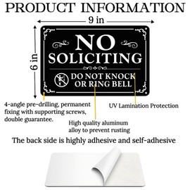 2 Pack No Soliciting Sign for Front Door,9 X 6 Inches Self-adhesive No Soliciting Sign for House, Aluminum Metal Signs for Yard, Business, Home, Weatherproof & Rust-Free