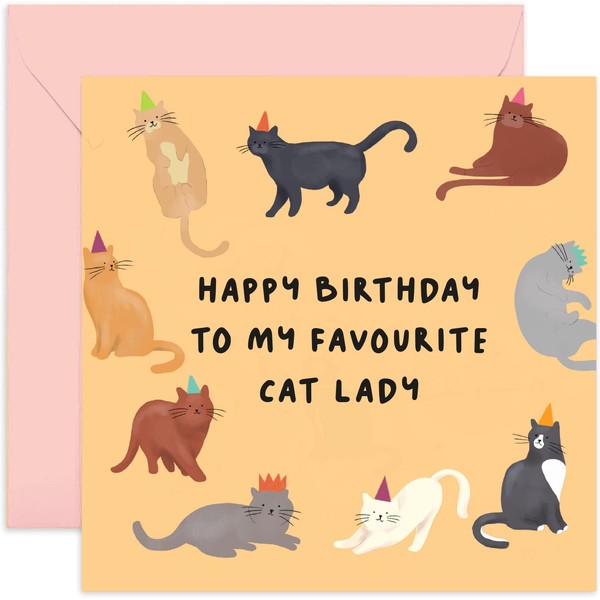 Old English Co. Happy Birthday To My Favourite Cat Lady - Hilarious Birthday Card for Her - Funny Birthday Card For Best Friend, Sister, Mum, Auntie | Blank Inside with Envelope