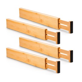 Utoplike 4 pcs Bamboo Kitchen Drawer Dividers Large, Adjustable Drawer Organizers, Spring Loaded, Expandable Organization Works in Kitchen, Dresser, Bathroom, Bedroom, Drawer, Desk