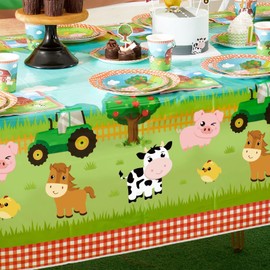 WERNNSAI 1 PCS Farm Animal Table Cloth - Farm Birthday Decorations Animal Party Tablecloth Barnyard Birthday Decorations for Picnics Baby Shower Party Favors 54" x 108"