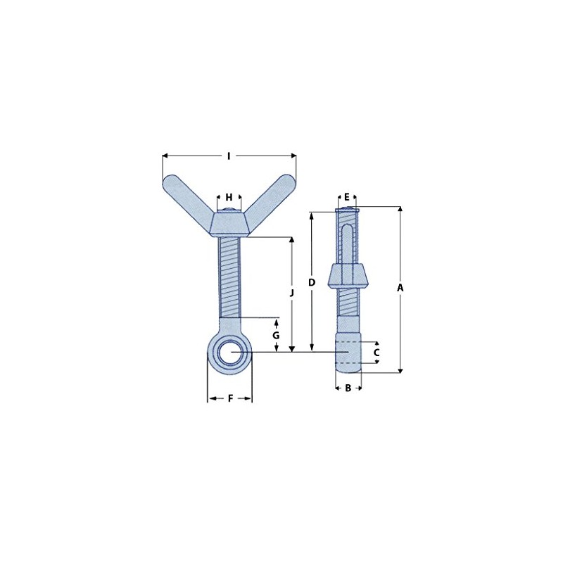 10MM x 60MM Stainless Steel Eyebolt with Wing Nut -