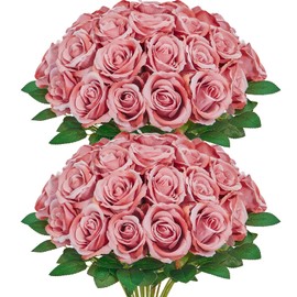 Serwalin 30pcs Artificial Roses Flowers, Dusty Pink Roses with Long Stems Realistic Fake Silk Roses Flowers for DIY Wedding Bouquet Centerpieces Valentine‘s Day Party Home Table Decor