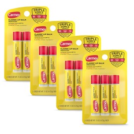 Carmex Bálsamo labial medicado clásico, hidratante labial para labios agrietados, 12 unidades (4 paquetes de 3)