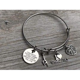 Gymnastics Bracelet – Faith Cross Bangle with “I Can Do All Things” Engraving, Adjustable Jewelry Gift for Girls & Gymnasts